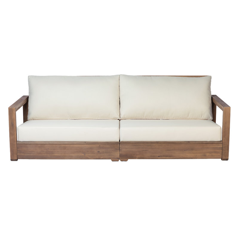Donnie 3-Person Outdoor Acacia Wood Slatted  Sofa with Cushions for Patio, Backyard, Balcony