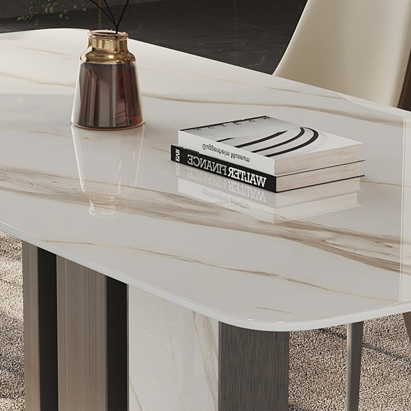 Modern Rectangular White Rock Slab Dining Table,  29.50"H x 70.8"L x 31.5"W