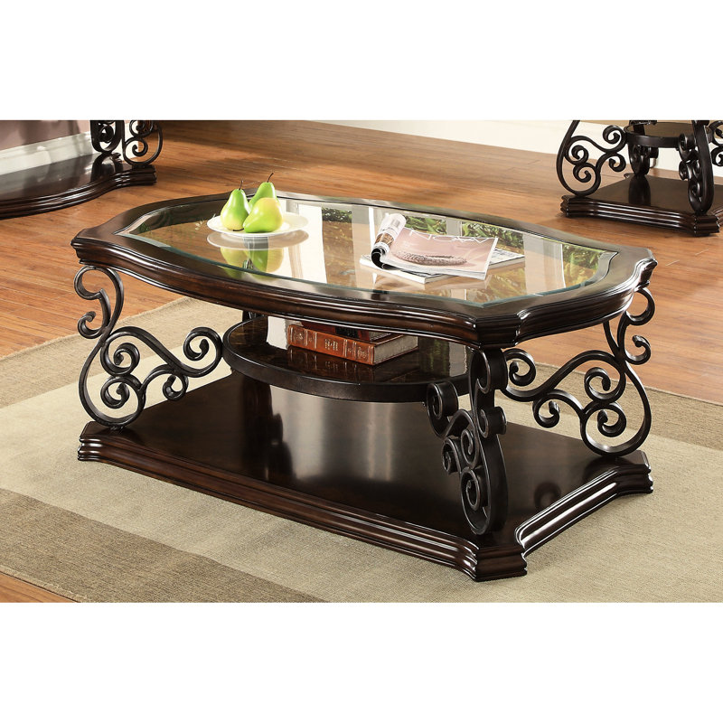 Table basse rectangulaire à 2 tablettes avec plateau en verre, finition rouge riche, revêtement en tissu doux, grande surface pour exposer des objets, base en piédestal, surface de vie principale idéale, H 20,5 po x l 51,93 po, profondeur de 32,5 po