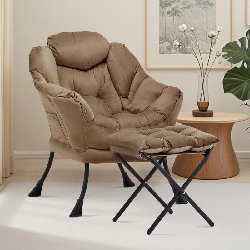 Upholstered Armchair With Footstool, Brown