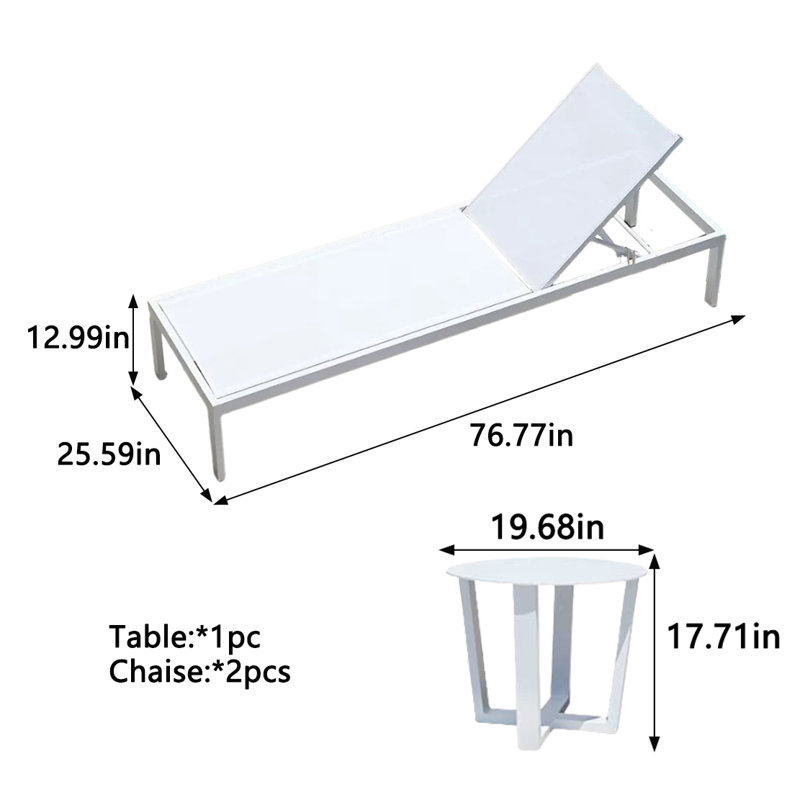 Chaise longue d'extérieur en tissu avec table