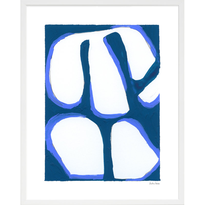 «Malani Contemporary Blues 8» par Andrea Stokes, reproduction d'art encadrée, Cadre blanc, H 25 po x l 20 po