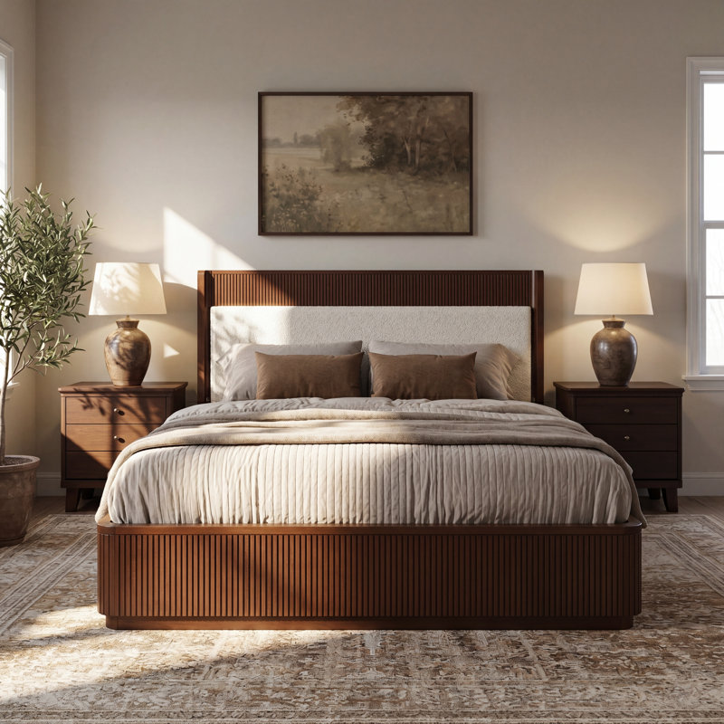 Base de lit tapissier Falrix Mid-Century, Queen