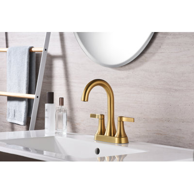 Davvid Two-Handle Centerset Bathroom Faucet with Drain Assembly - Brushed Gold