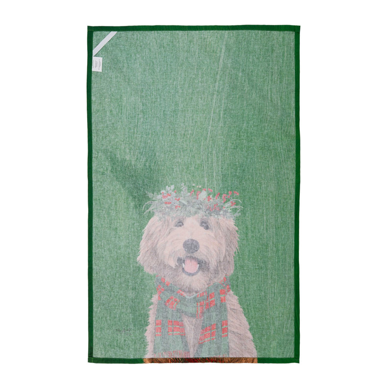 Labradoodle des Fêtes avec foulard et couronne