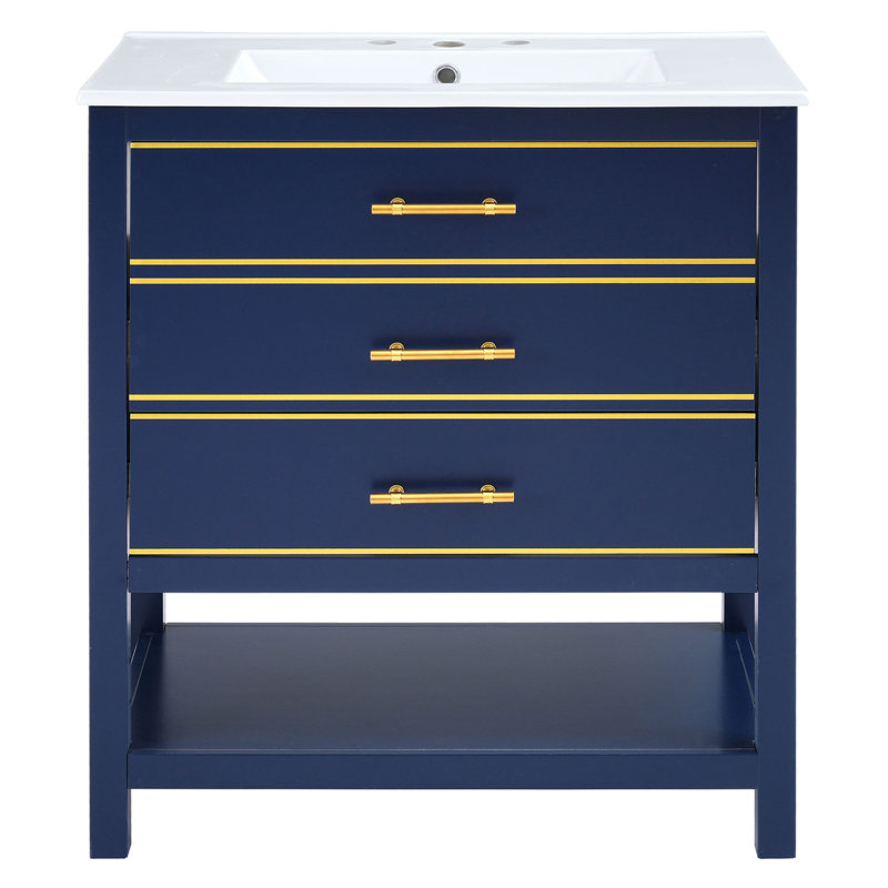 Armoire de meuble-lavabo 30 po avec 2 tiroirs, Bleu