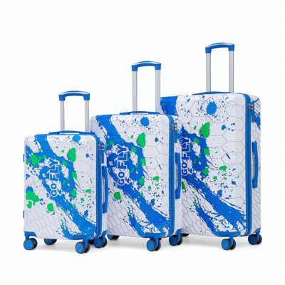 20 po / 24 po / 28 po 3 pièces / ensemble dans une valise à roulettes pour PC, valise de transport, avec motif imprimé et serrure à combinaison (bleu)