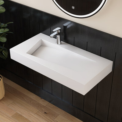 35'' Wall Mounted Bathroom Sink Solid Surface Sink With Faucet Hole