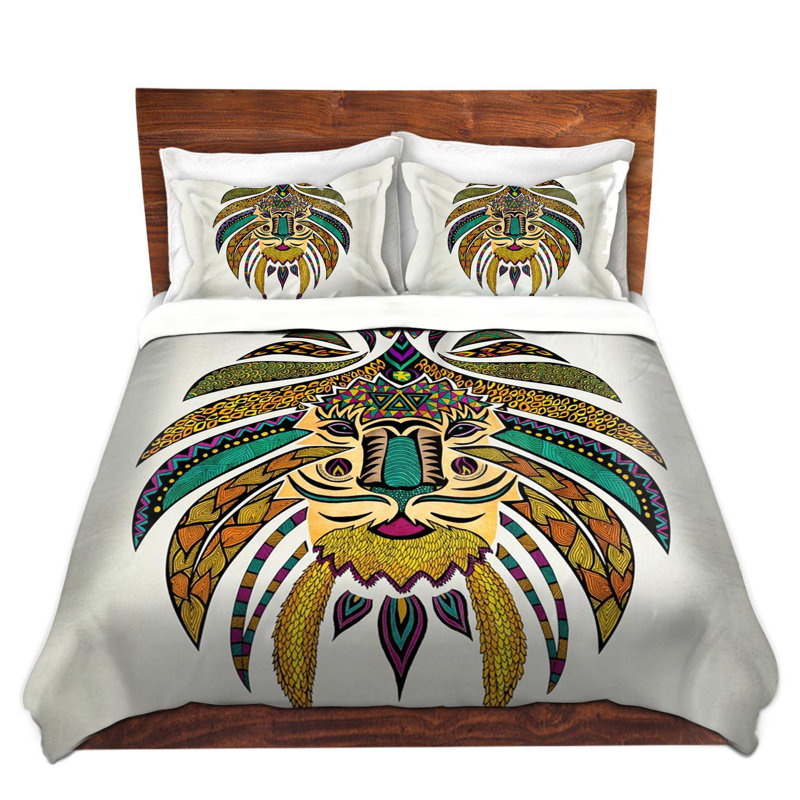 Ensemble de housse de couette empereur tribal lion i, 1 housse + 2 taies très grand lit