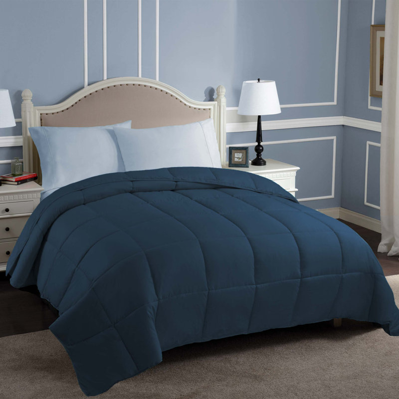 Édredon réversible en duvet synthétique hypoallergénique toutes saisons de poids moyen classique, Édredon simple TG, Bleu