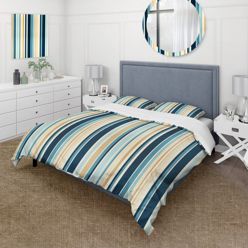 Coastal Simplicity - Ensemble de housse de couette à rayures - Polyester en microfibre