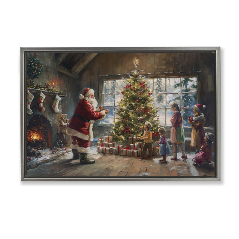 «Christmas Morning Family» par Imagine It Images, Cadre flottant gris lustré, H 21 po x l 31 po