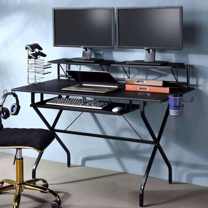 Rectangular Computer Desk With Keyboard Tray, Black