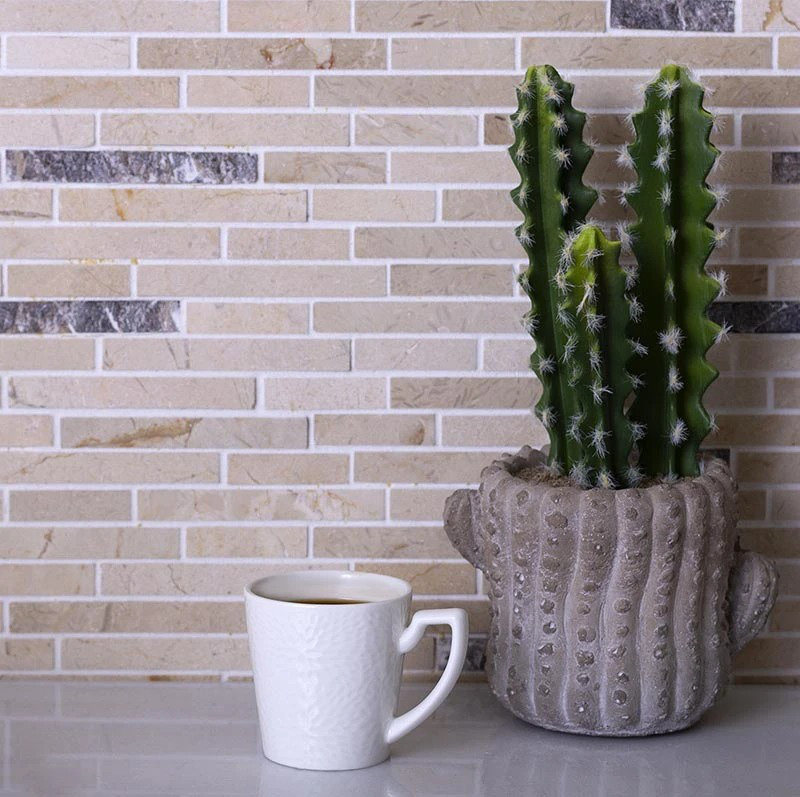 11.6" X 12" Linear Marble Mosaic Tile, Beige