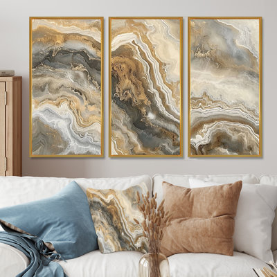 Subtle Flows Gold Gray White Agate - Marble Wall Art Set