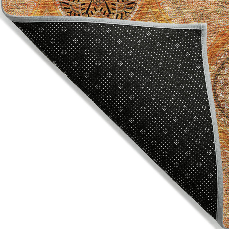 Tapis intérieur lavable à motif de médaillon floral ivoire et orange 9 pi x 12 pi