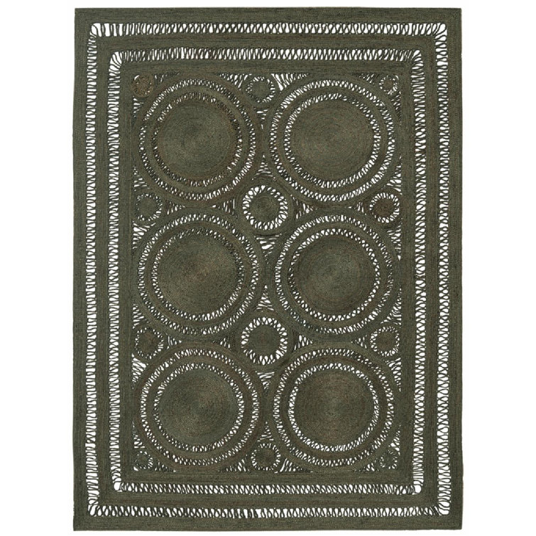 Mehndi Hand Braided Geometric Area Rug in Olive Green/Brown