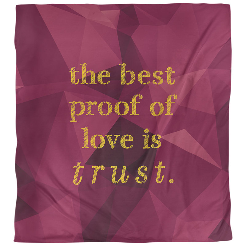 Housse de couette simple Love and Trust Quote, Housse de couette pour très grand lit, Spinelle / or