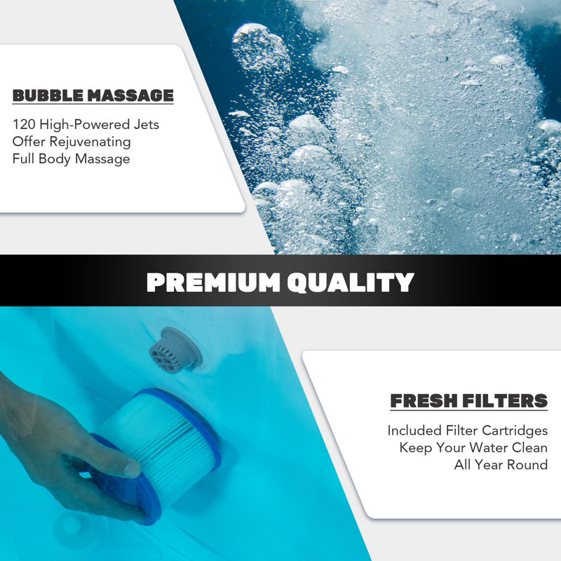CO-Z 60" Blue and White Inflatable Square Hot Tub for 4 Persons