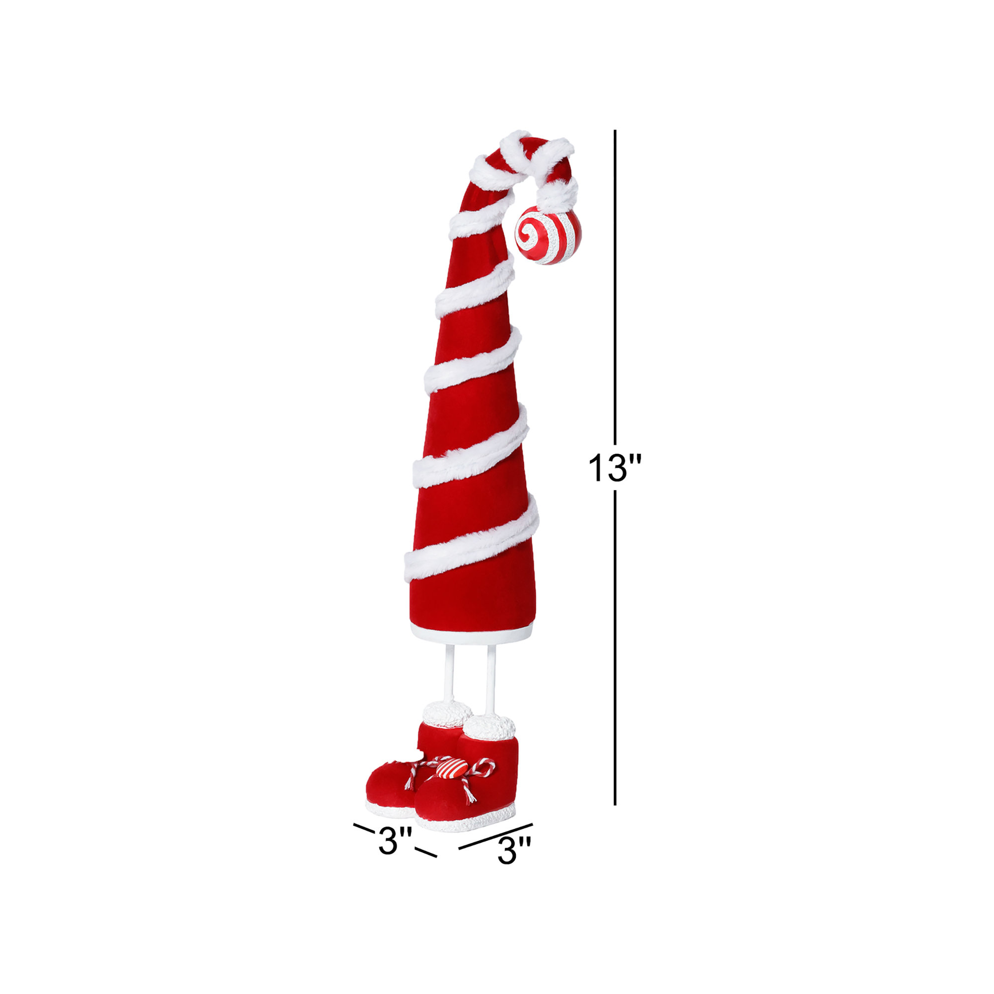 Whimsical Candy Cane Hat Christmas Figure, 13" H x 3" W x 3" D