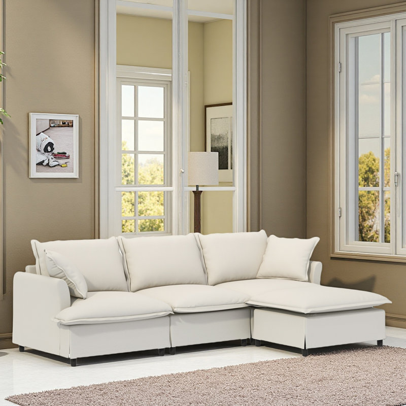 Canapé modulaire avec repose-pieds Chenille, Beige