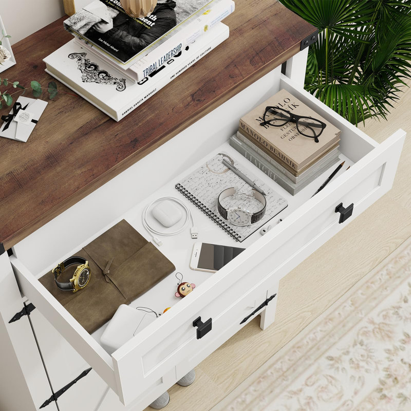 Shoe Storage Cabinet With Doors & Drawer, White