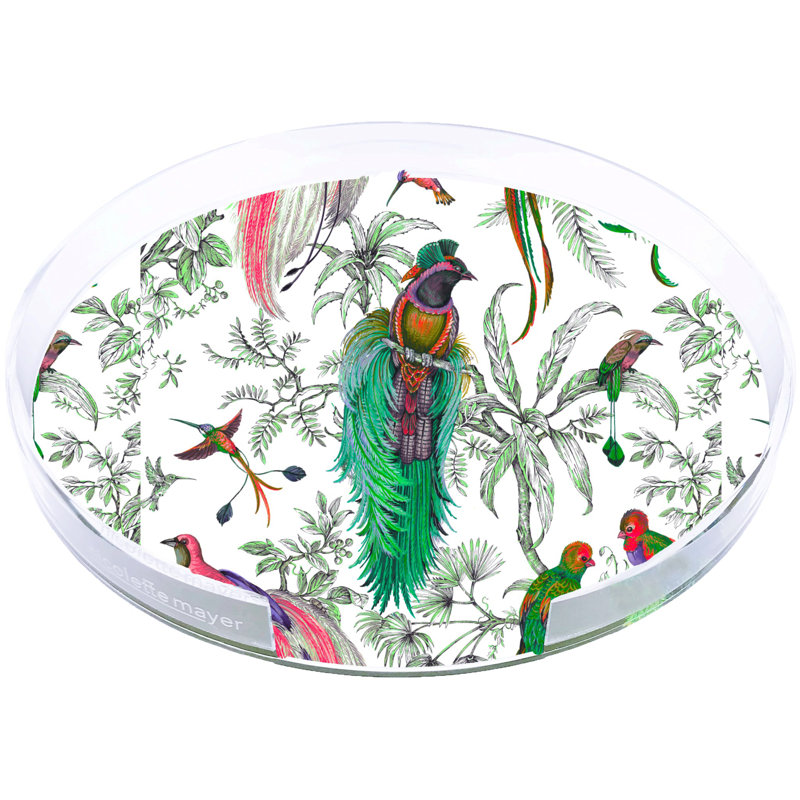 Audubon Exotica Acrylic Round Placemat Tray, Dove Green/Persimmon