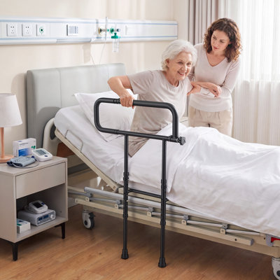 Barrières de lit pour personnes âgées Barrière latérale de lit pliable avec support au sol, réglable en hauteur et en hauteur, canne de chevet en acier à haute résistance, compatible avec un grand lit double grand lit, capacité forte de 300 lb