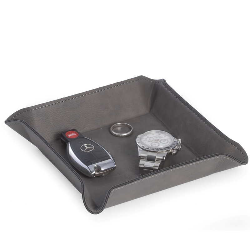 Plateau de rangement carré pour bijoux en similicuir, Gris