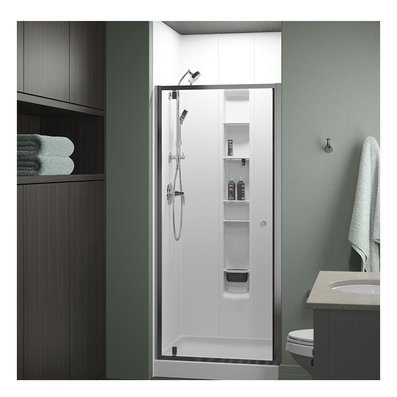 Whiston 36 In. x 74-7/8 In. Pivot Shower Door in Silver Frame Finish with Smooth/Clear Glass Texture