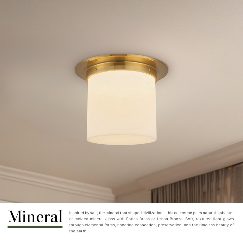 Mineral 11-in Brass Flush Mount, Alabaster, Brass