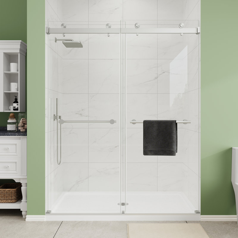 49"-54" W x 72" H Double Sliding Frameless Shower Door in Brush Nickel with 1/4" (6mm) Clear Tempered Glass, Brushed Nickel
