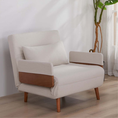 Modern Convertible Sleeper Sofa Bed - Single-Seater With Breathable Linen Fabric, Converts In 10 Sec, 6-Level Adjustable Backrest, Silent Hinges, Space-Saving Multi-Functional Sleeper Sofa.