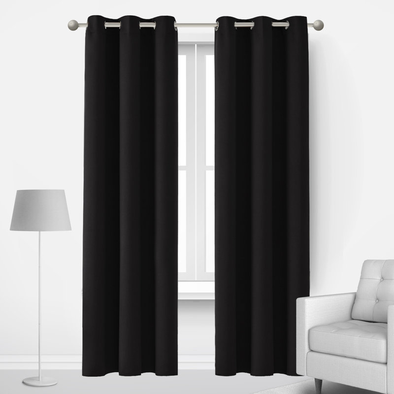Lompoc Room Darkening Grommet Curtain Panels, Black, 42" W x 72" L