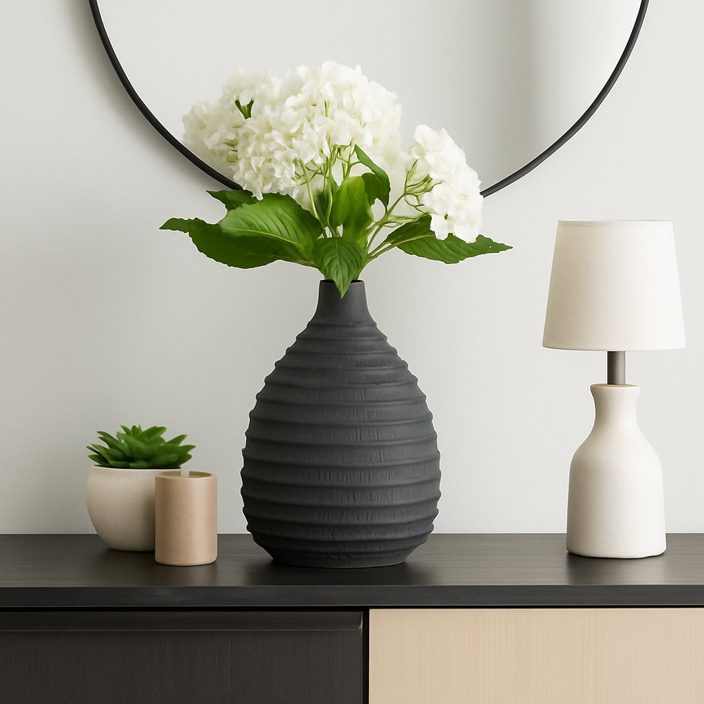 Thurgood Faded Ribbed Bulbous Vase, 15" H x 9" W x 9" D