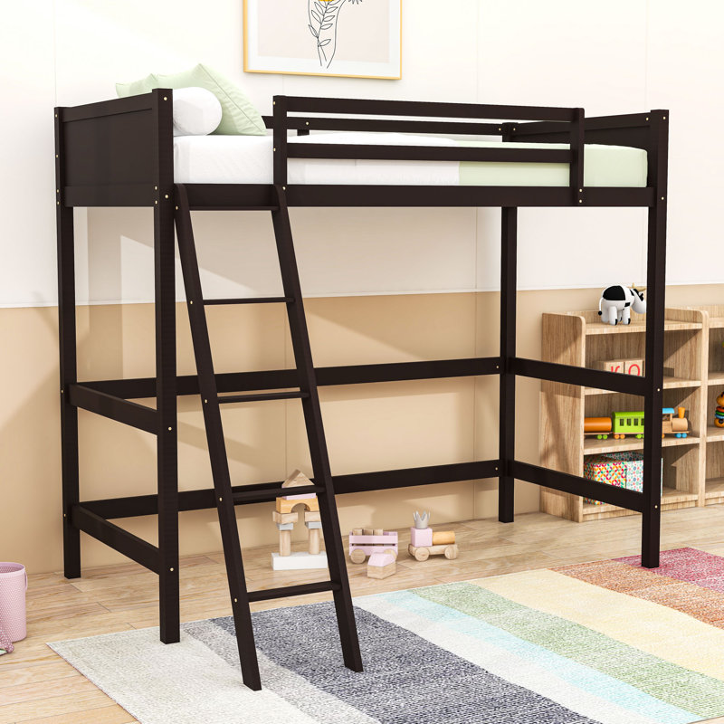 Twin Wooden Loft Bed with Sturdy Ladder
