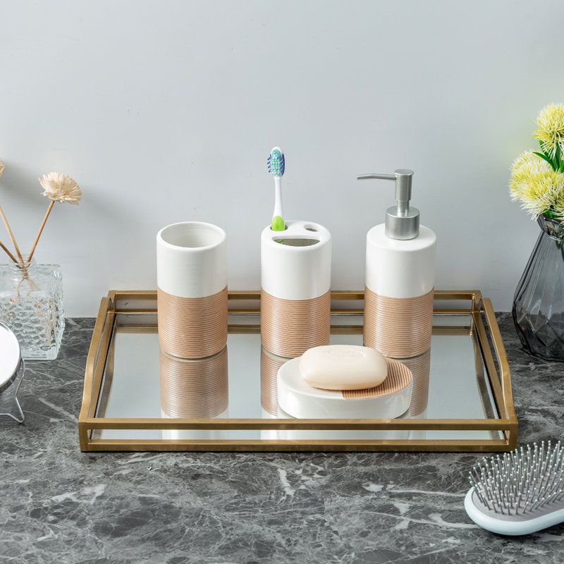 Ensemble d'accessoires de salle de bain Stehle, Blanc / beige