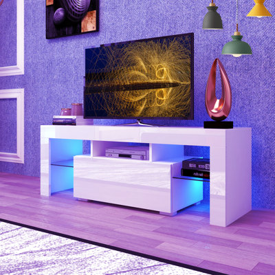 TV Stand with LED RGB Lights, Modern Entertainment Center Media Console Table Gaming, 55"" w/ Drawer -  Orren Ellis, 76757B2022C44812BF592A0404E3F83F