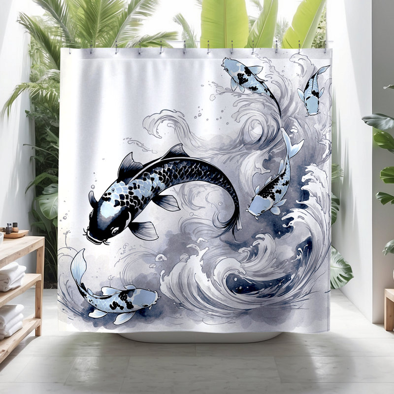 Rideau de douche Jino Koi, Bleu