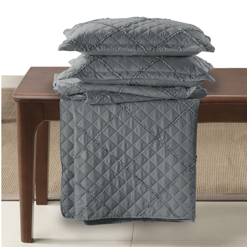 Fairdale Polyester Bedspread with Pillow Shams Included, 250 x 270 cm Bedspread - 2 Shams, Grey