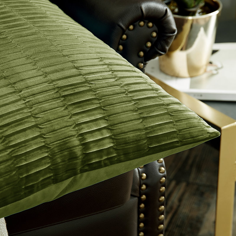 Velvet Pleated Throw Pillow Cover, Avocado