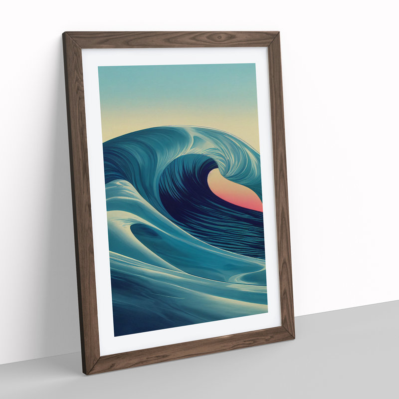 Sunset Ocean Wave No.1 - Single Picture Frame Painting, 34cm H x 25cm W x 2cm D, Walnut Framed