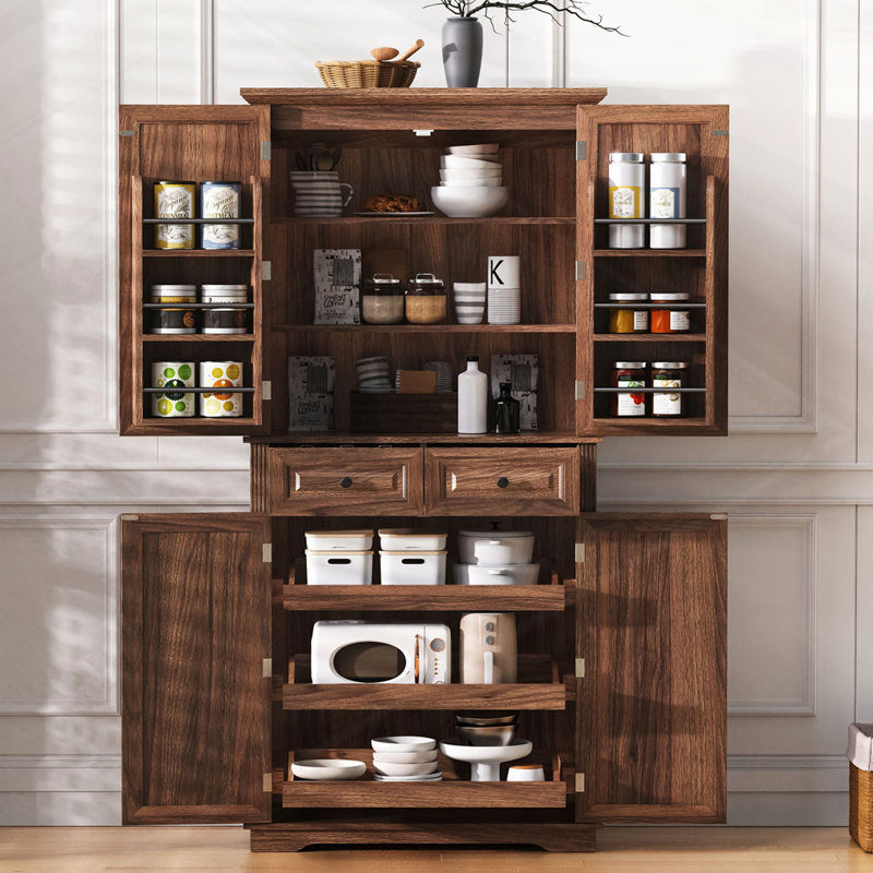 Grand garde-manger avec 3 organisateurs d'armoire coulissants, Brun