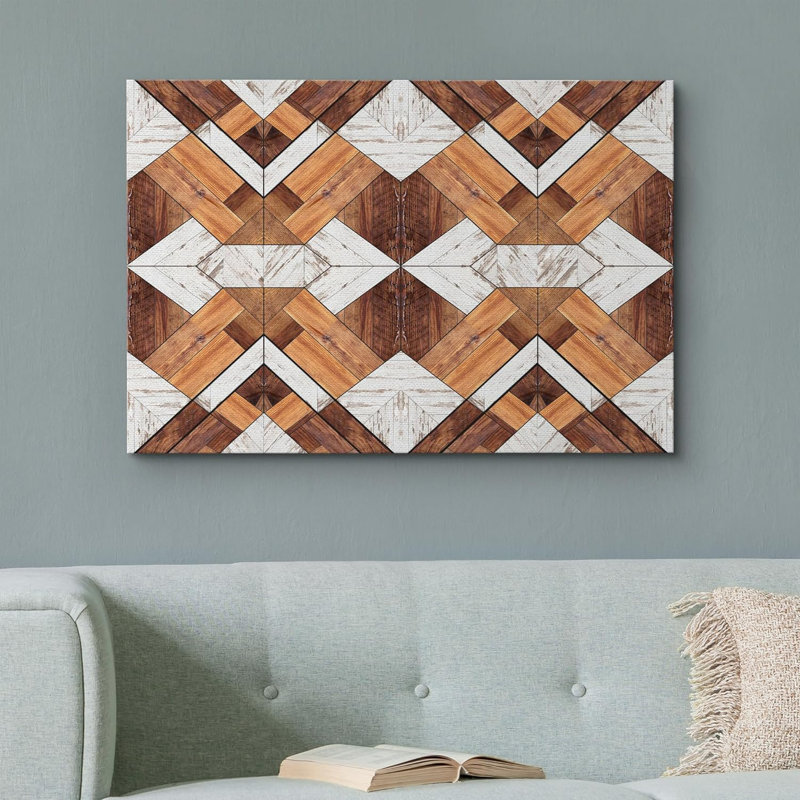 Motif de bois brun à motif de losanges, art moderne, art mural occidental, chambre à coucher sur toile, Toile tendue