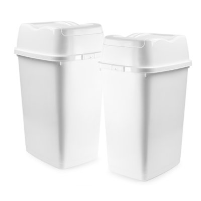 Poubelle en plastique avec couvercle pivotant, 9 gallons - 35 litres, blanc, paquet de 2