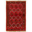 Tapis décoratif en laine rouge de conception unique noué à la main des années 80 de 3 pi 7 po x 5 pi 7 po