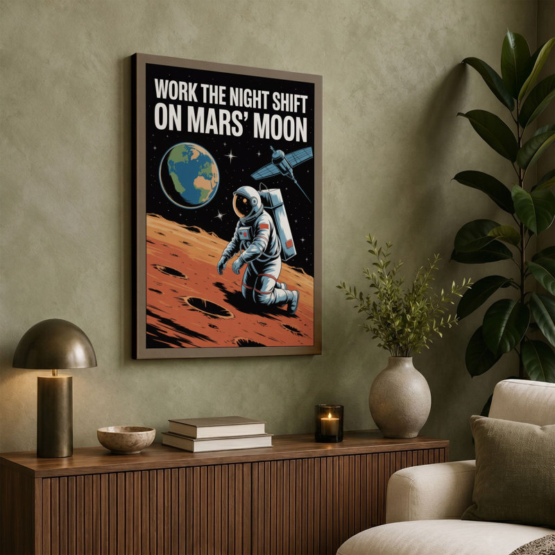 Work the Night Shift on Mars Retro - Wrapped Canvas, 18x12 - 45.7 x 30.5 cm, Taupe Border