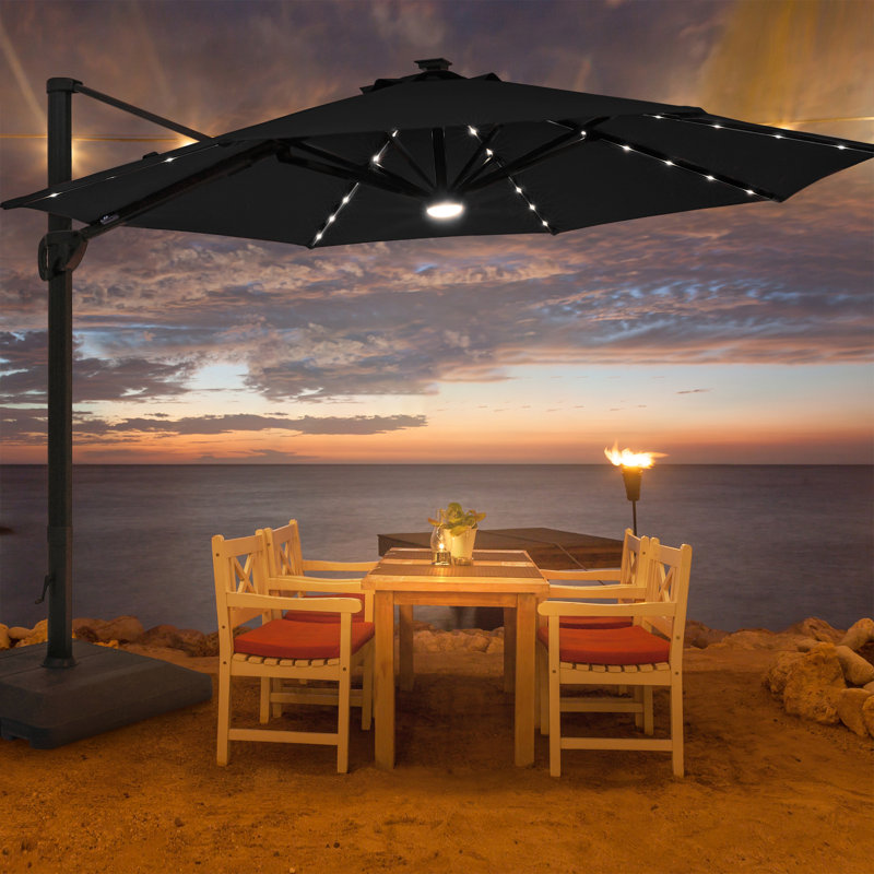 hanging 11 ft patio umbrella Tangkula Offset Umbrella, Aluminum Frame Double Top Umbrella, Tan resistant aluminum frame and powder 11 Feet Outdoor Cantilever Hanging