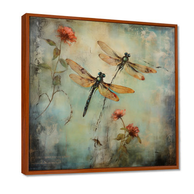 Art rétro sur toile, libellule volante