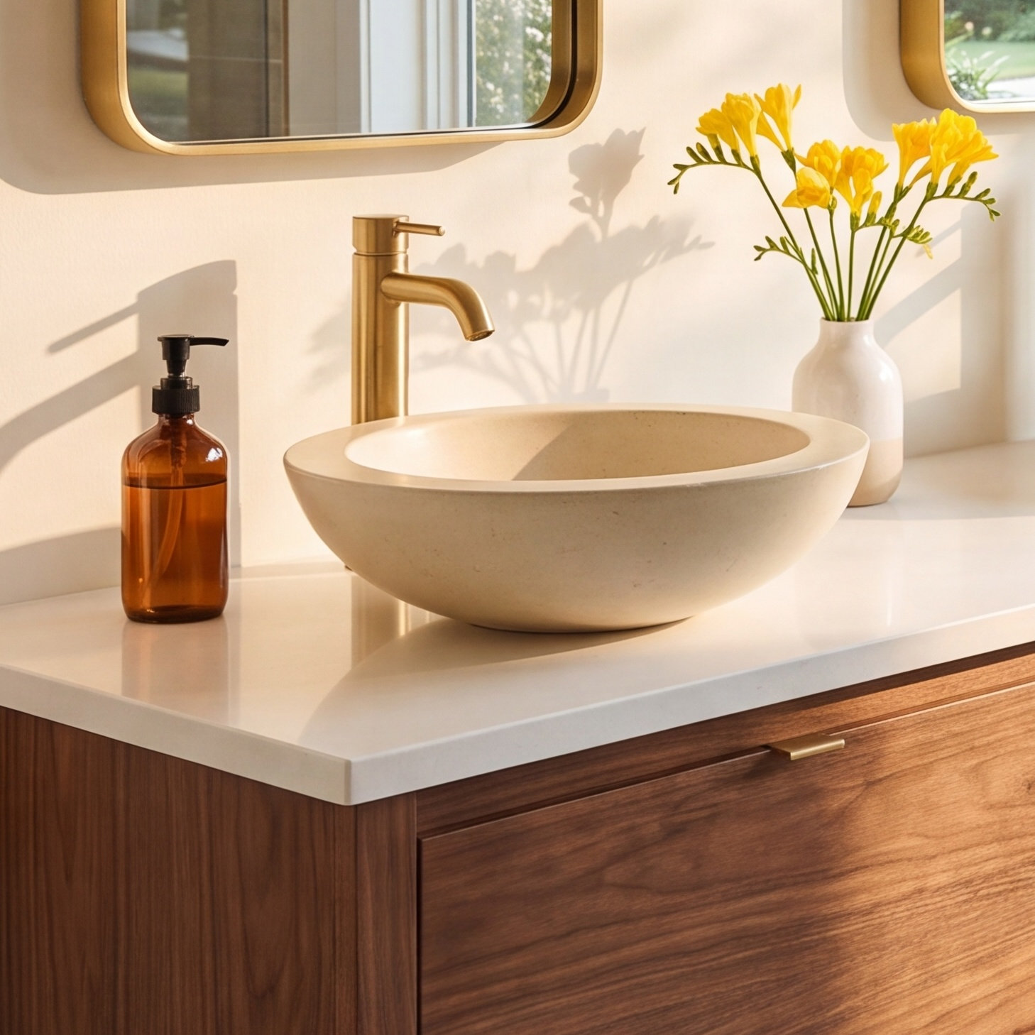 NativeStone Morro Round Concrete Vessel Sink, Sand